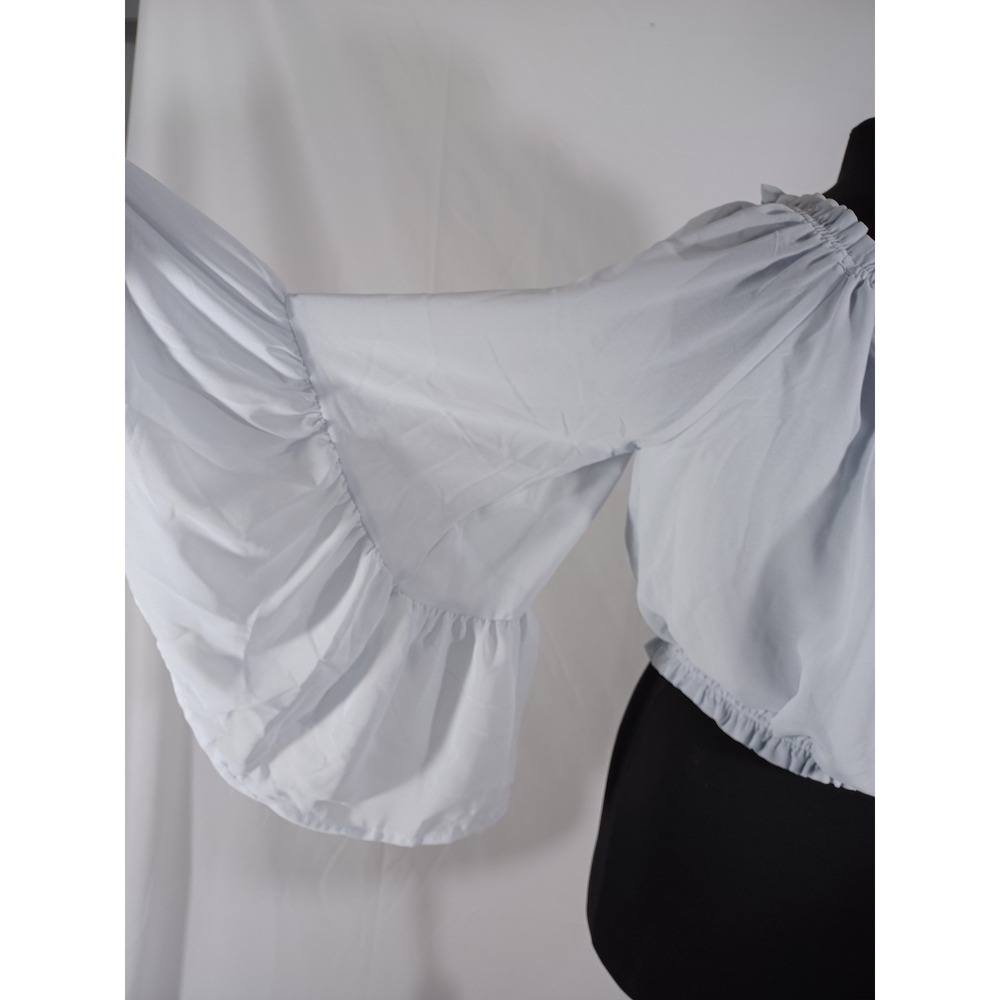 Shinestar Off Shoulder Blouse Womens Large Light Blue Long Bell Sleeve Boho Top - Picture 5 of 8